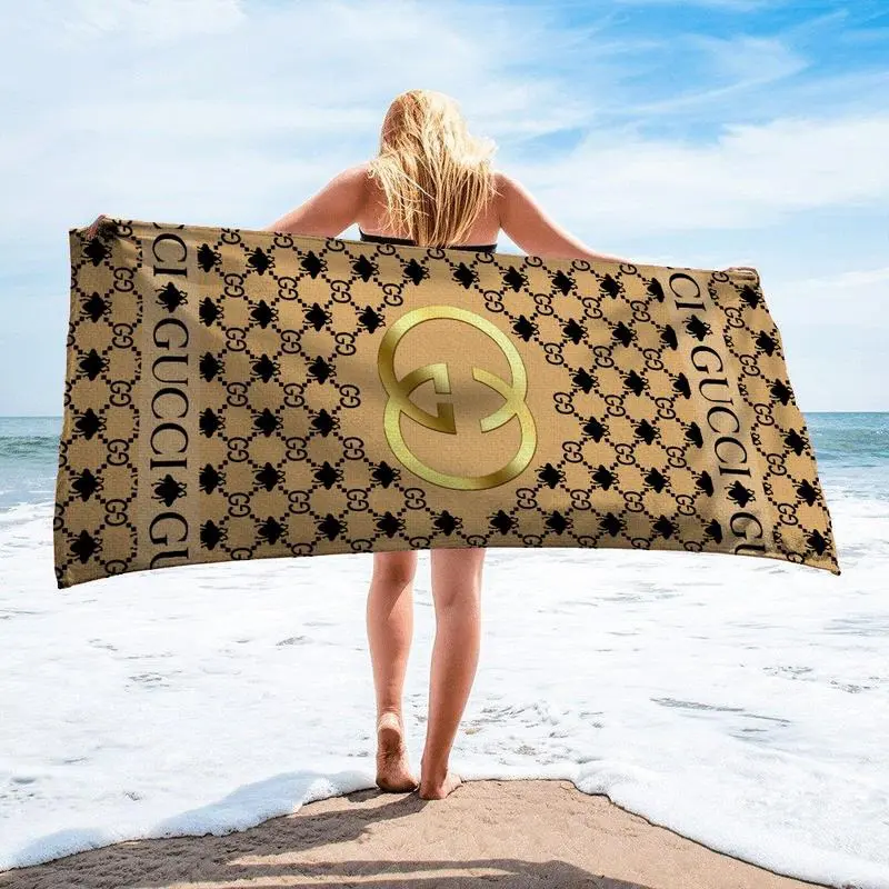 Gucci Bee Stripe Yellow Luxury Brand Premium Beach Towel Summer Holiday Collection Fashion Style