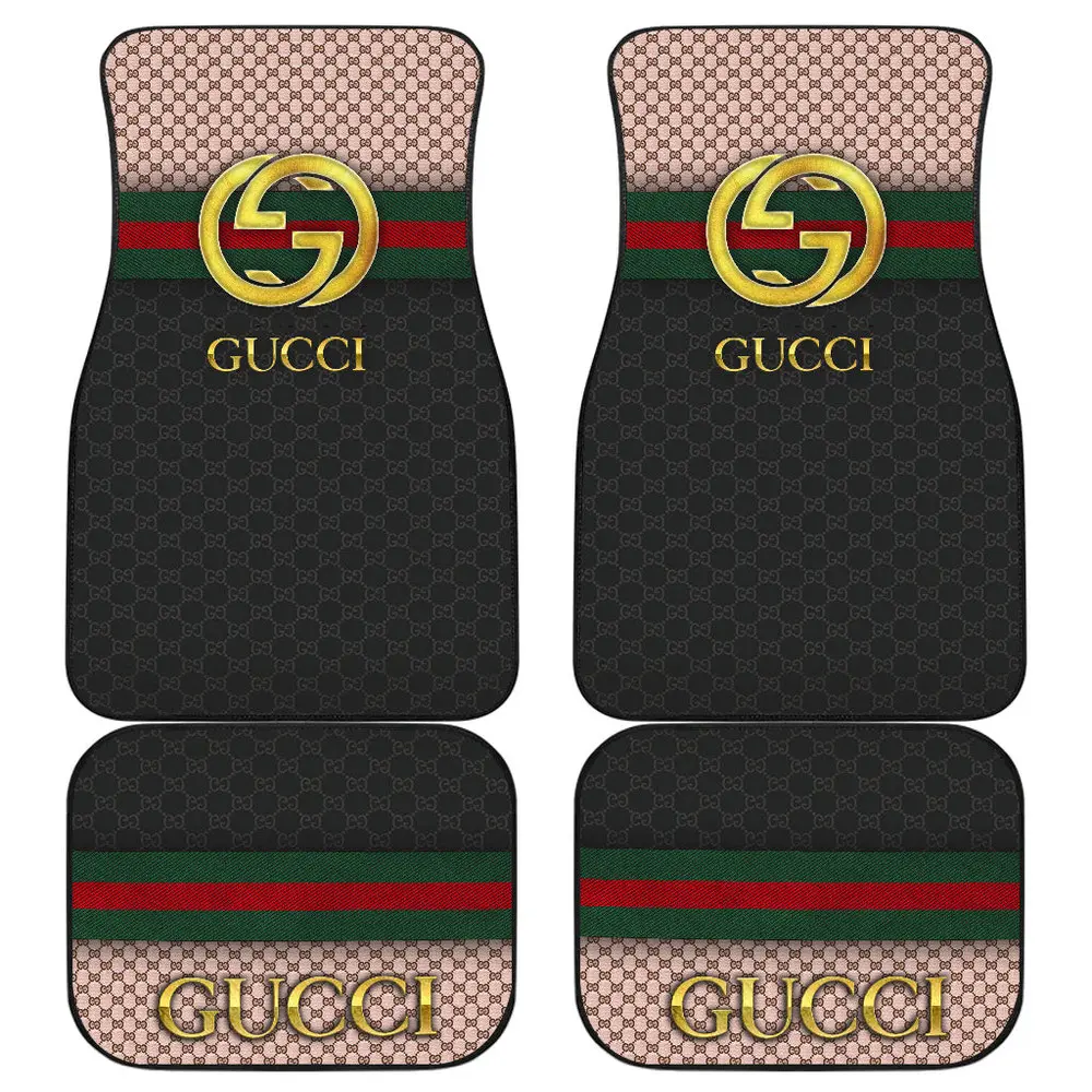 Gucci GC Gold Logo Black Luxury Brand Car Floor Mat Premium Premium Fashion Car Accessories