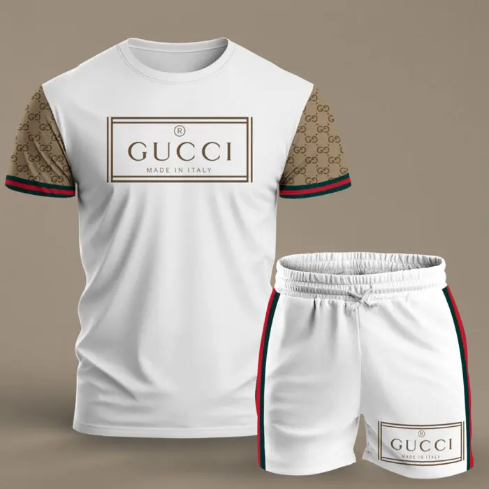 Gucci Italy White Luxury Brand T-Shirt Short Set Premium Fashion Clothing Outfit For Men Women