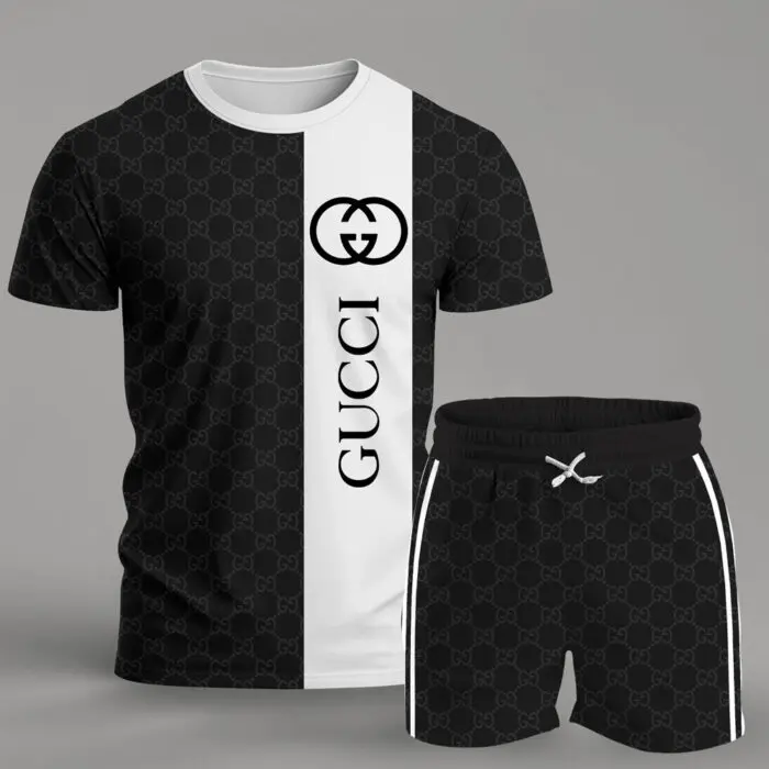 Gucci Black White Luxury Brand T-Shirt Short Set Premium Fashion Clothing Outfit For Men Women