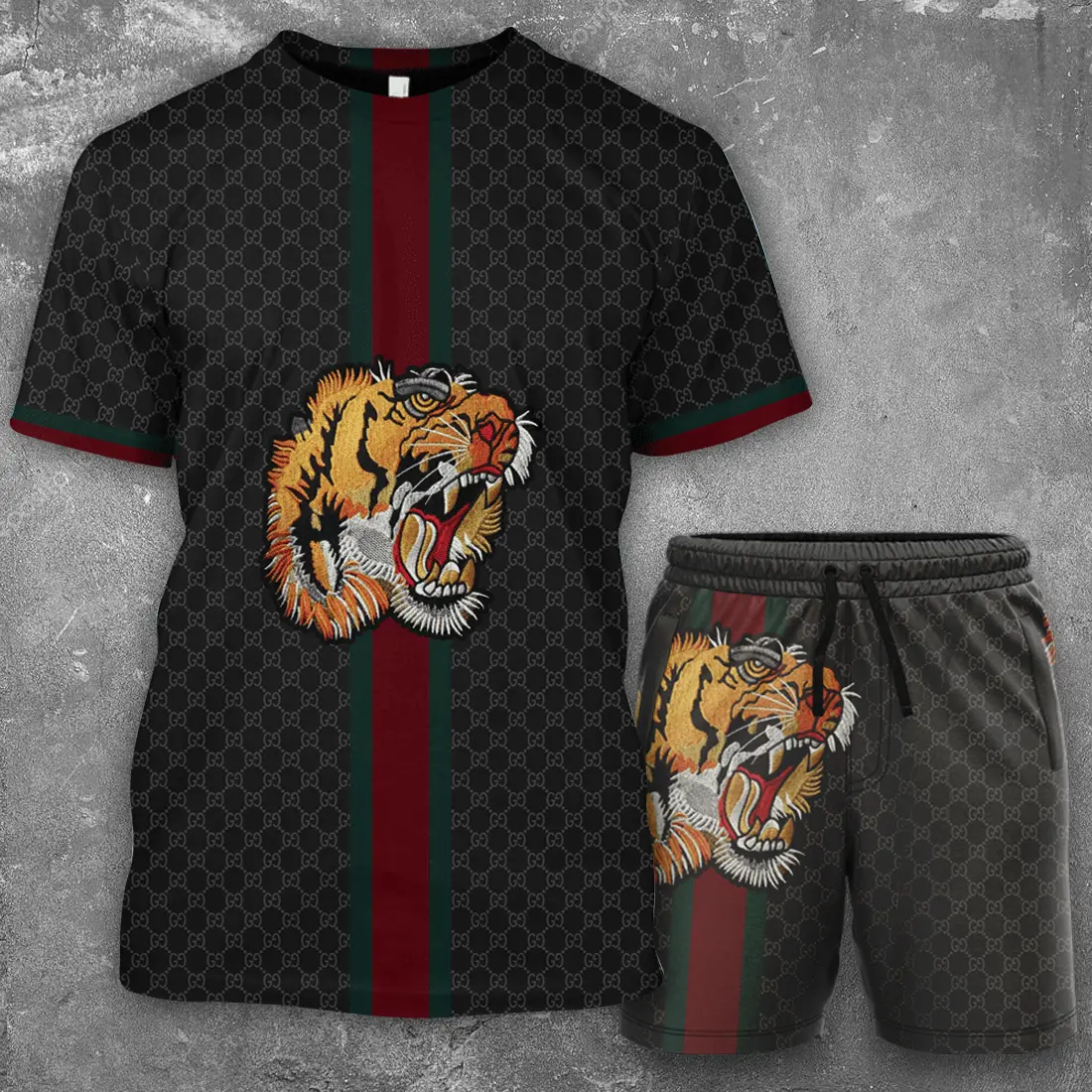 Gucci Tiger Black Luxury Brand T-Shirt Short Set Premium Fashion Clothing Outfit For Men Women