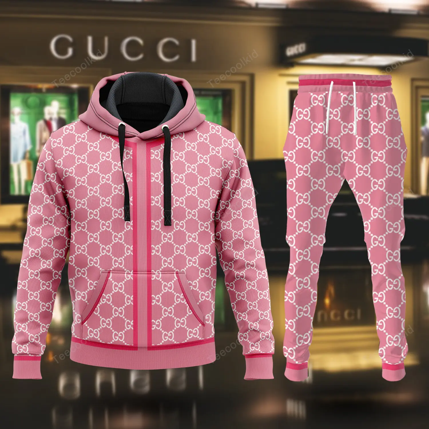 Gucci Pinky Luxury Brand Unisex Hoodie Long Pants Set Clothing Special Gift Outfit For Men Women 