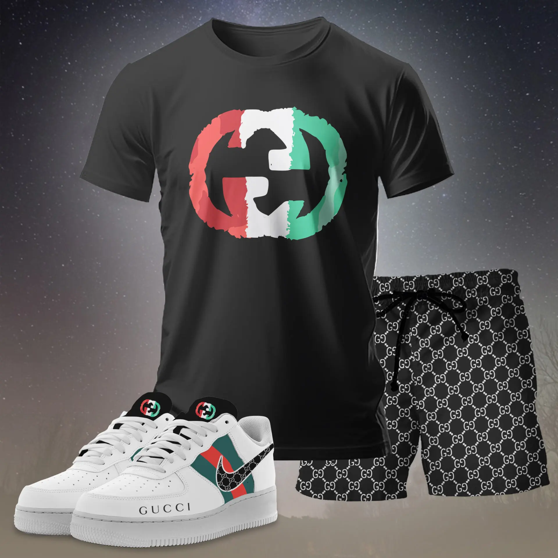 Gucci GC Logo Luxury Brand Premium Unisex T-Shirt Short Sneakers Set Special Collection Fashion Style For Men Women