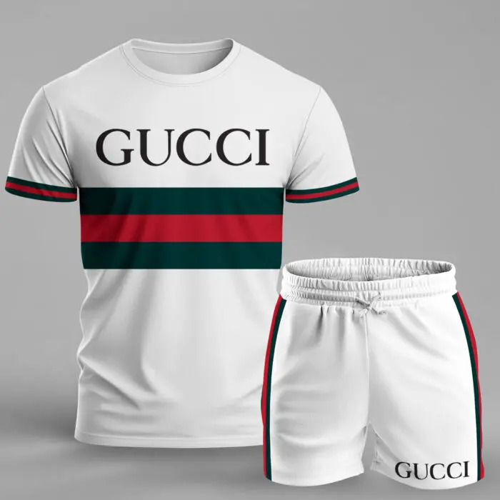 Gucci White Luxury Brand T-Shirt Short Set Premium Fashion Clothing Outfit For Men Women