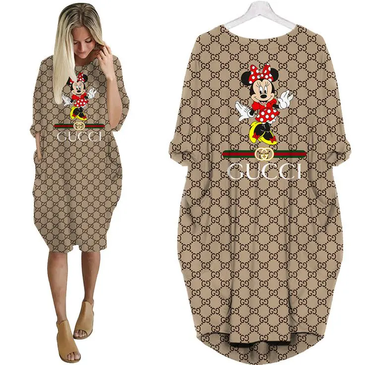 Gucci Minnie Mouse Luxury Brand Premium Clothes Batwing Pocket Dress Special Outfit For Women