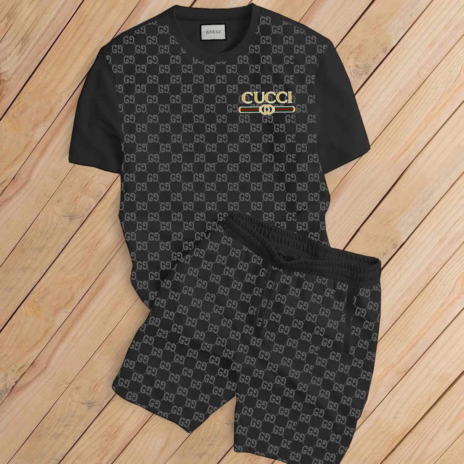 Gucci Black Pattern Luxury Brand T-Shirt Short Set Premium Fashion Clothing Outfit For Men Women