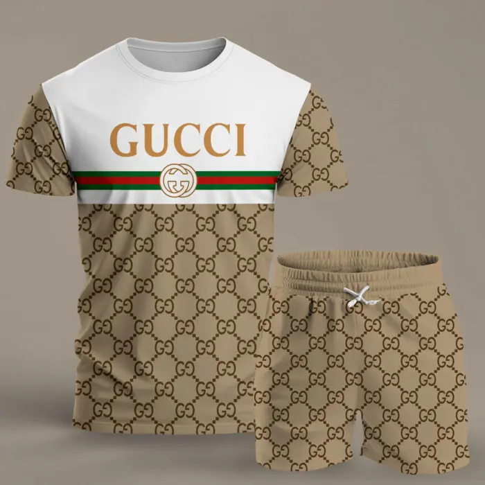 Gucci GC Brown Luxury Brand T-Shirt Short Set Premium Fashion Clothing Outfit For Men Women