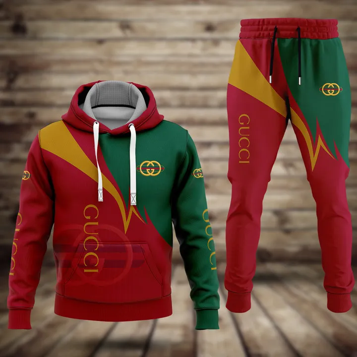 Gucci Red Green Luxury Brand Unisex Hoodie Long Pants Set Clothing Special Gift Outfit For Men Women 