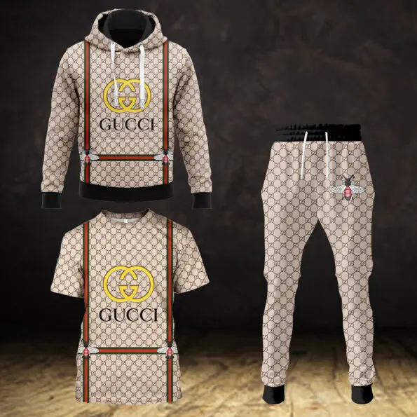 Gucci GC Bee Brown Unisex T-Shirt Hoodie Long Pants Set Luxury Brand Clothing Special Gift Outfit For Men Women
