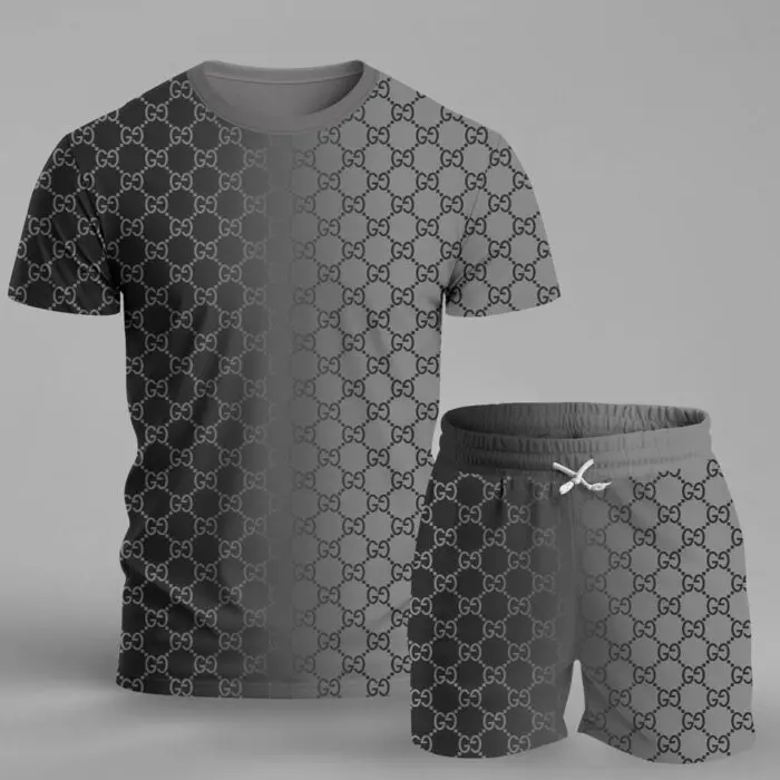 Gucci GC Stripe Black Luxury Brand T-Shirt Short Set Premium Fashion Clothing Outfit For Men Women