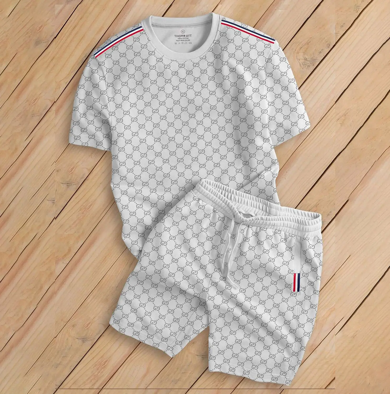 Gucci GC Stripe White Luxury Brand T-Shirt Short Set Premium Fashion Clothing Outfit For Men Women