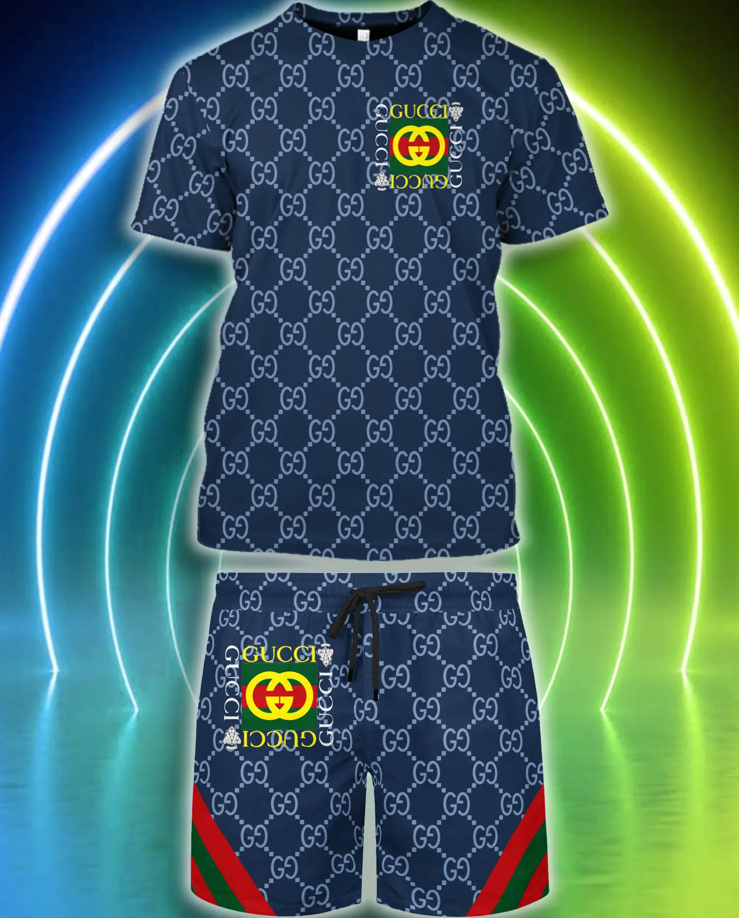 Gucci GC Blue Luxury Brand T-Shirt Short Set Premium Fashion Clothing Outfit For Men Women