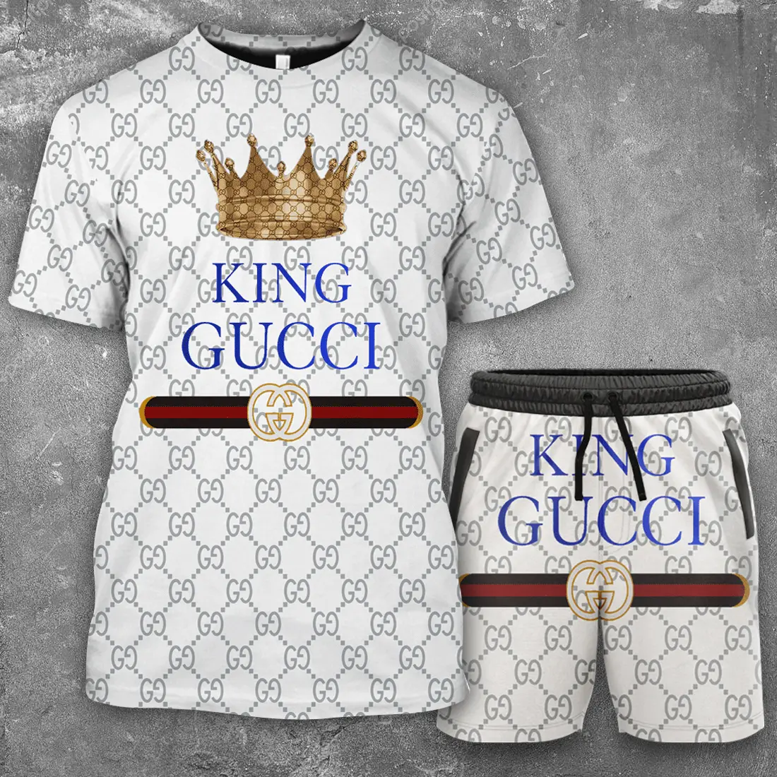 Gucci GC King White Luxury Brand T-Shirt Short Set Premium Fashion Clothing Outfit For Men Women