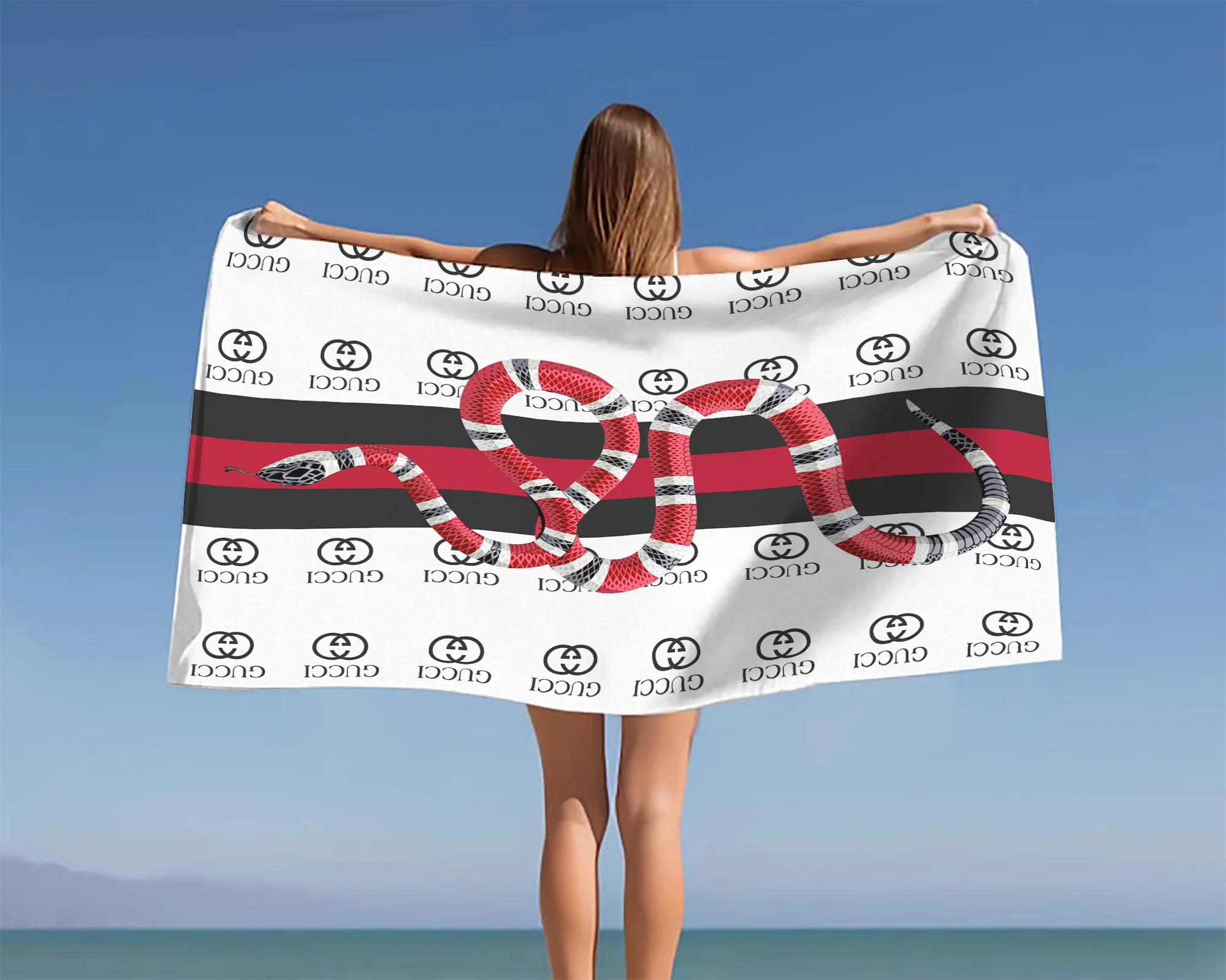 Gucci GC Snake White Luxury Brand Premium Beach Towel Summer Holiday Collection Fashion Style