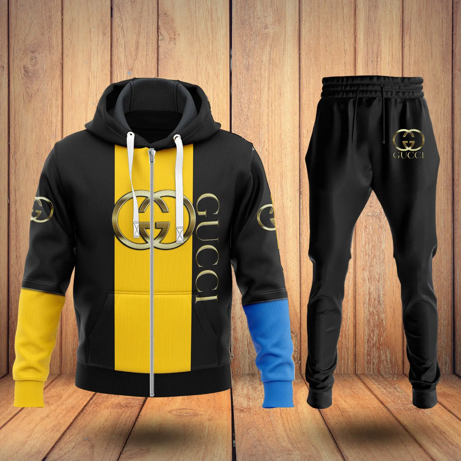 Gucci GC Black Blue Yellow Luxury Brand Unisex Hoodie Long Pants Set Clothing Special Gift Outfit For Men Women 