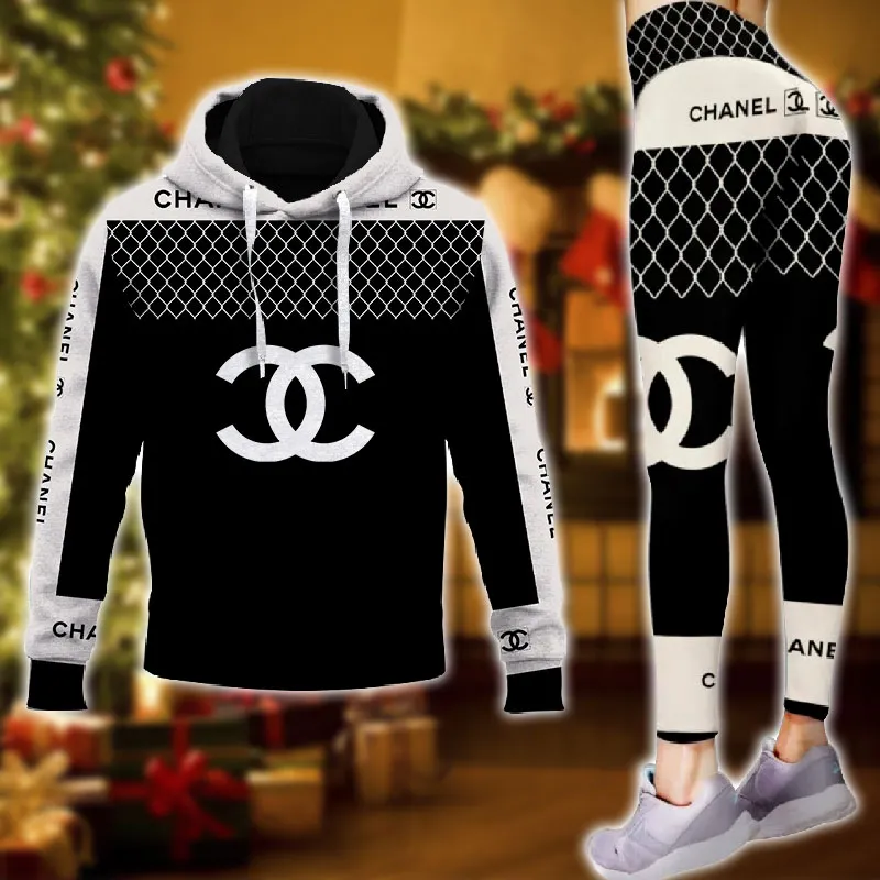 Chanel Pattern Luxury Brand Hoodie Leggings Set Clothing Clothes Outfit For Women