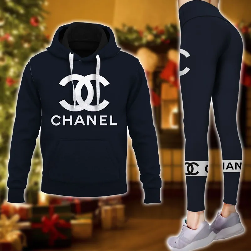 Chanel Blue Luxury Brand Hoodie Leggings Set Clothing Clothes Outfit For Women