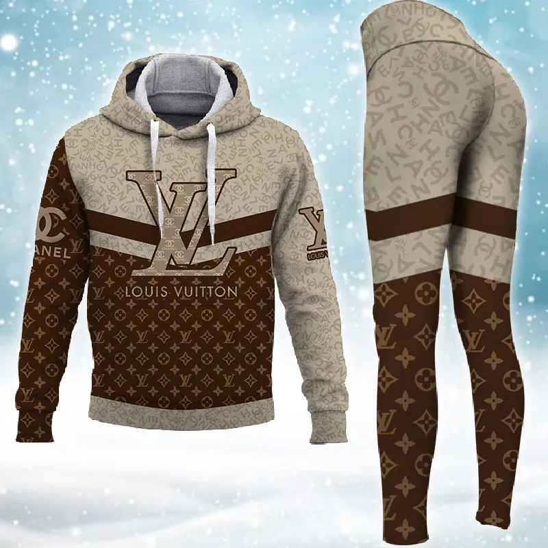 Louis Vuitton LV Logo Luxury Brand Hoodie Leggings Set Clothing Clothes Outfit For Women