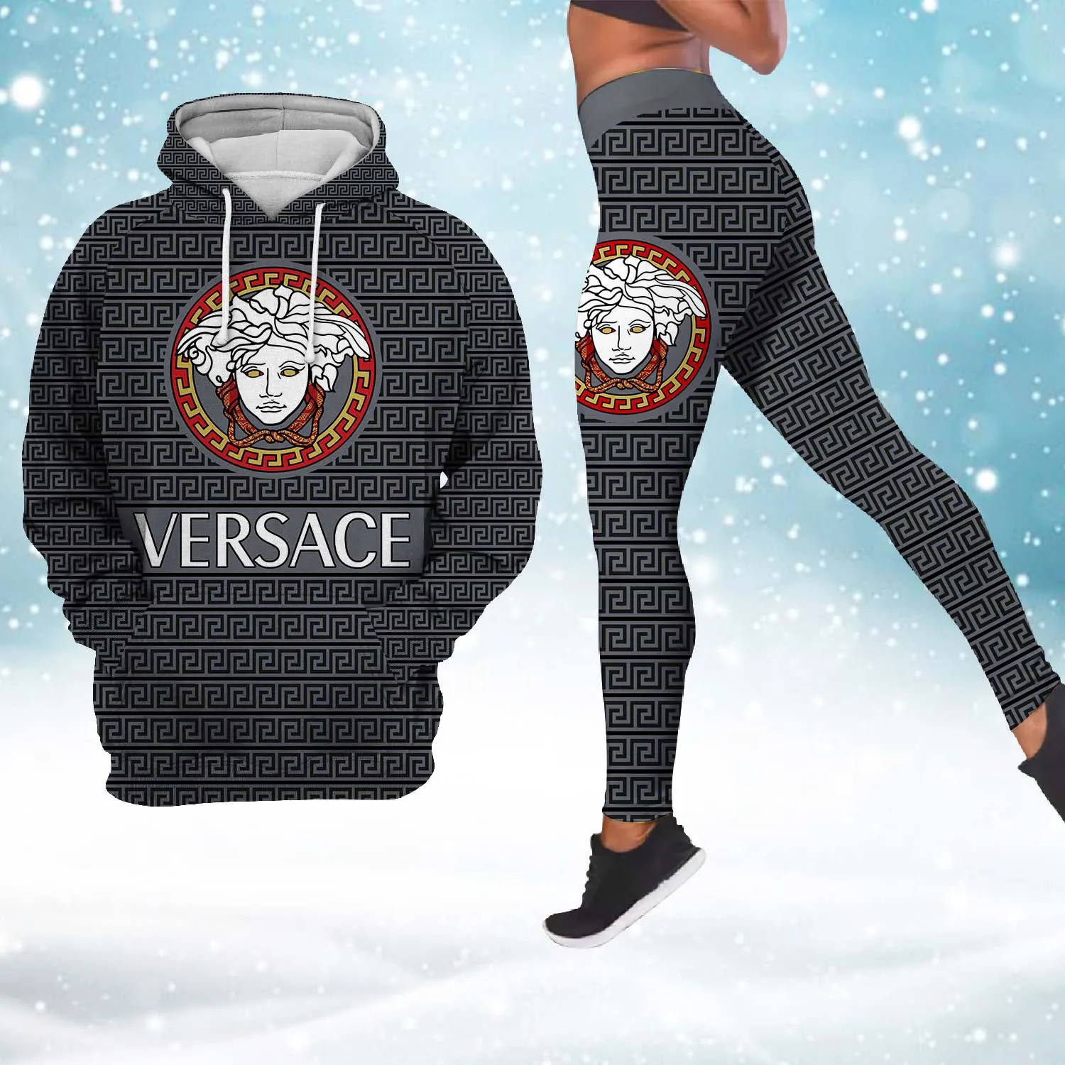 Versace Medusa Pattern Luxury Brand Hoodie Leggings Set Clothing Clothes Outfit For Women