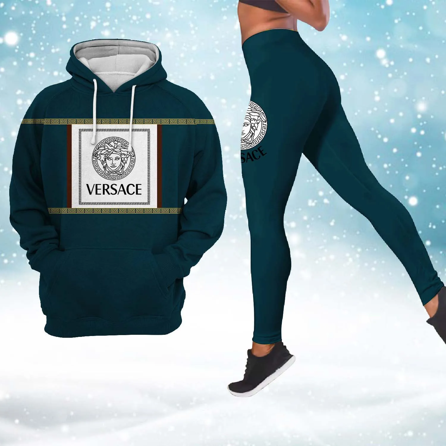 Versace Logo Medusa Pattern Luxury Brand Hoodie Leggings Set Clothing Clothes Outfit For Women