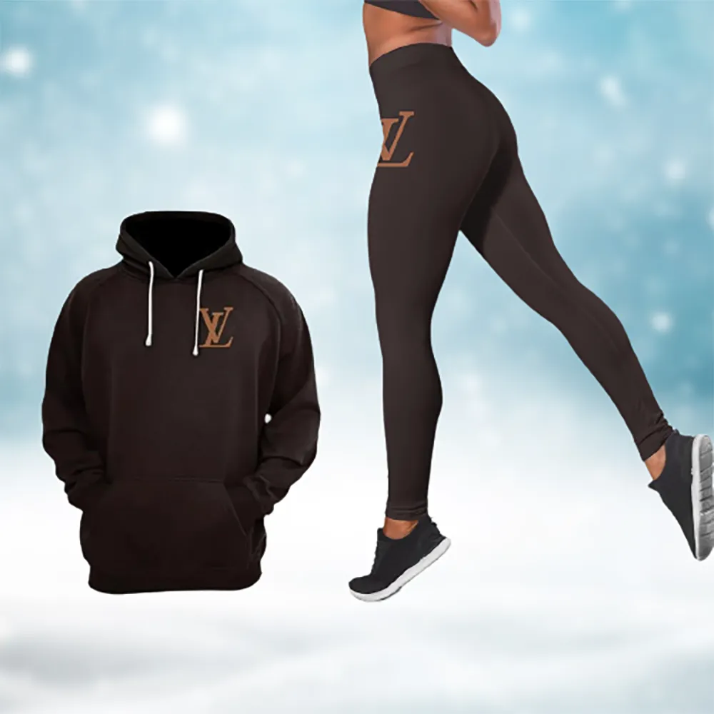 Louis Vuitton Dark Brown Luxury Brand Hoodie Leggings Set Clothing Clothes Outfit For Women