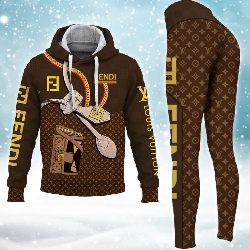 Louis Vuitton Fendi Brown Luxury Brand Hoodie Leggings Set Clothing Clothes Outfit For Women