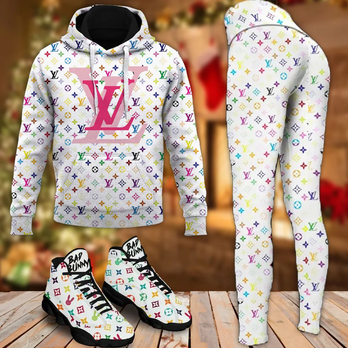 Louis Vuitton Colorful Logo White Luxury Brand Hoodie Leggings Set Clothing Clothes Outfit For Women