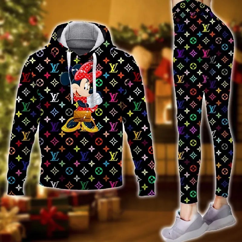 Louis Vuitton Minnie Mouse Colorful Logo Luxury Brand Hoodie Leggings Set Clothing Clothes Outfit For Women
