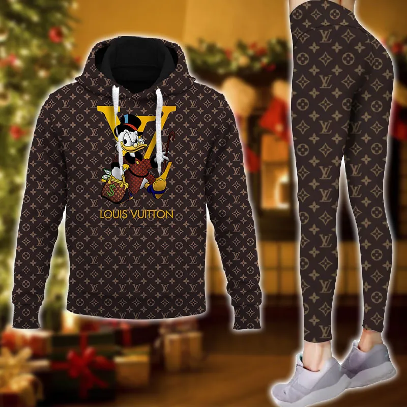 Louis Vuitton Donald Duck Brown Luxury Brand Hoodie Leggings Set Clothing Clothes Outfit For Women