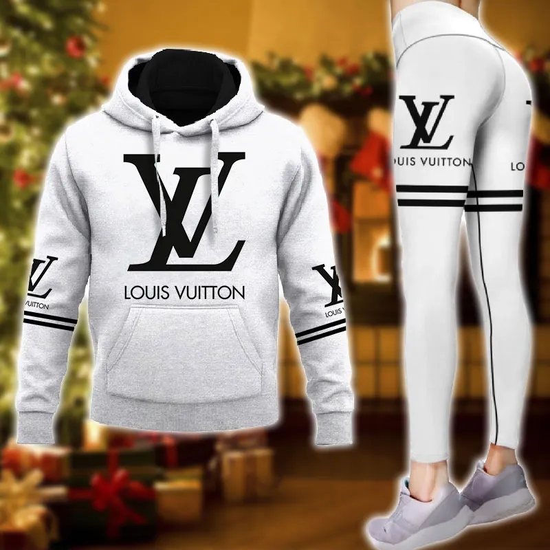 Louis Vuitton Grey Luxury Brand Hoodie Leggings Set Clothing Clothes Outfit For Women