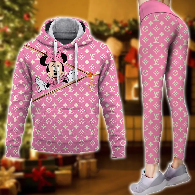 Louis Vuitton Minnie Mouse Pink Luxury Brand Hoodie Leggings Set Clothing Clothes Outfit For Women