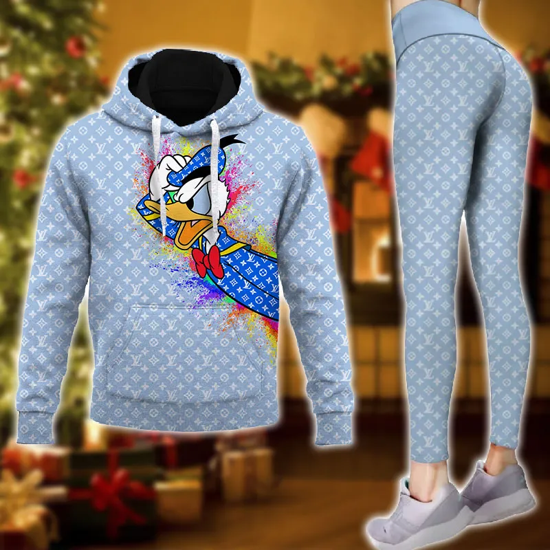 Louis Vuitton Donald Duck Grey Luxury Brand Hoodie Leggings Set Clothing Clothes Outfit For Women