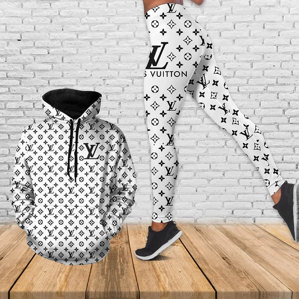 Louis Vuitton White Luxury Brand Hoodie Leggings Set Clothing Clothes Outfit For Women