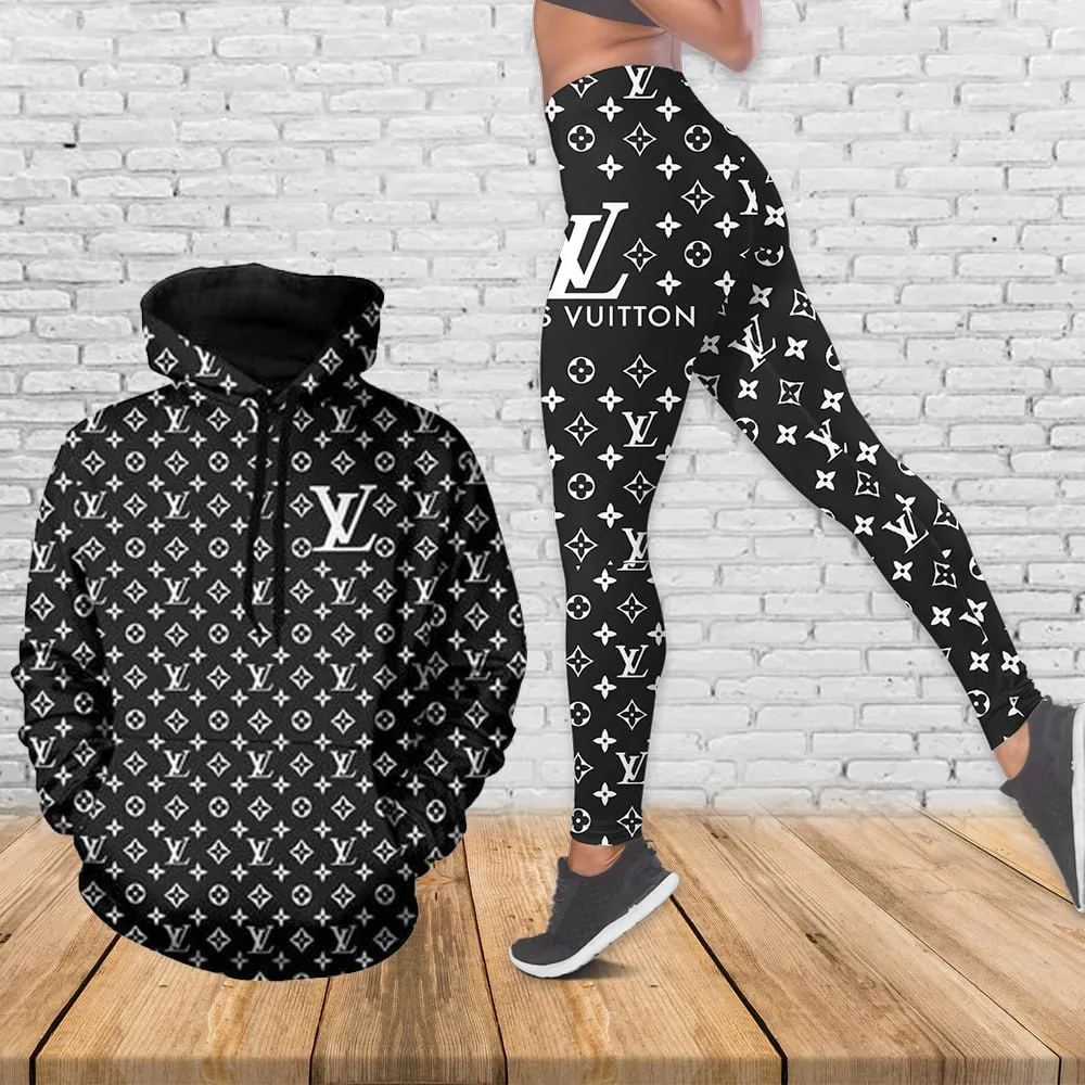 Louis Vuitton Black Luxury Brand Hoodie Leggings Set Clothing Clothes Outfit For Women