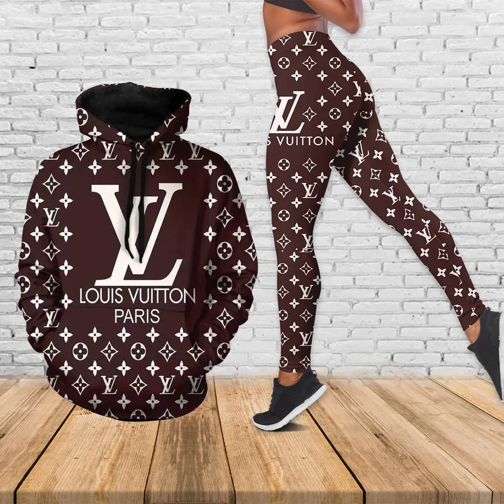 Louis Vuitton Paris Brown Luxury Brand Hoodie Leggings Set Clothing Clothes Outfit For Women