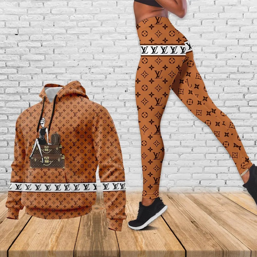 Louis Vuitton Fashion Orange Luxury Brand Hoodie Leggings Set Clothing Clothes Outfit For Women