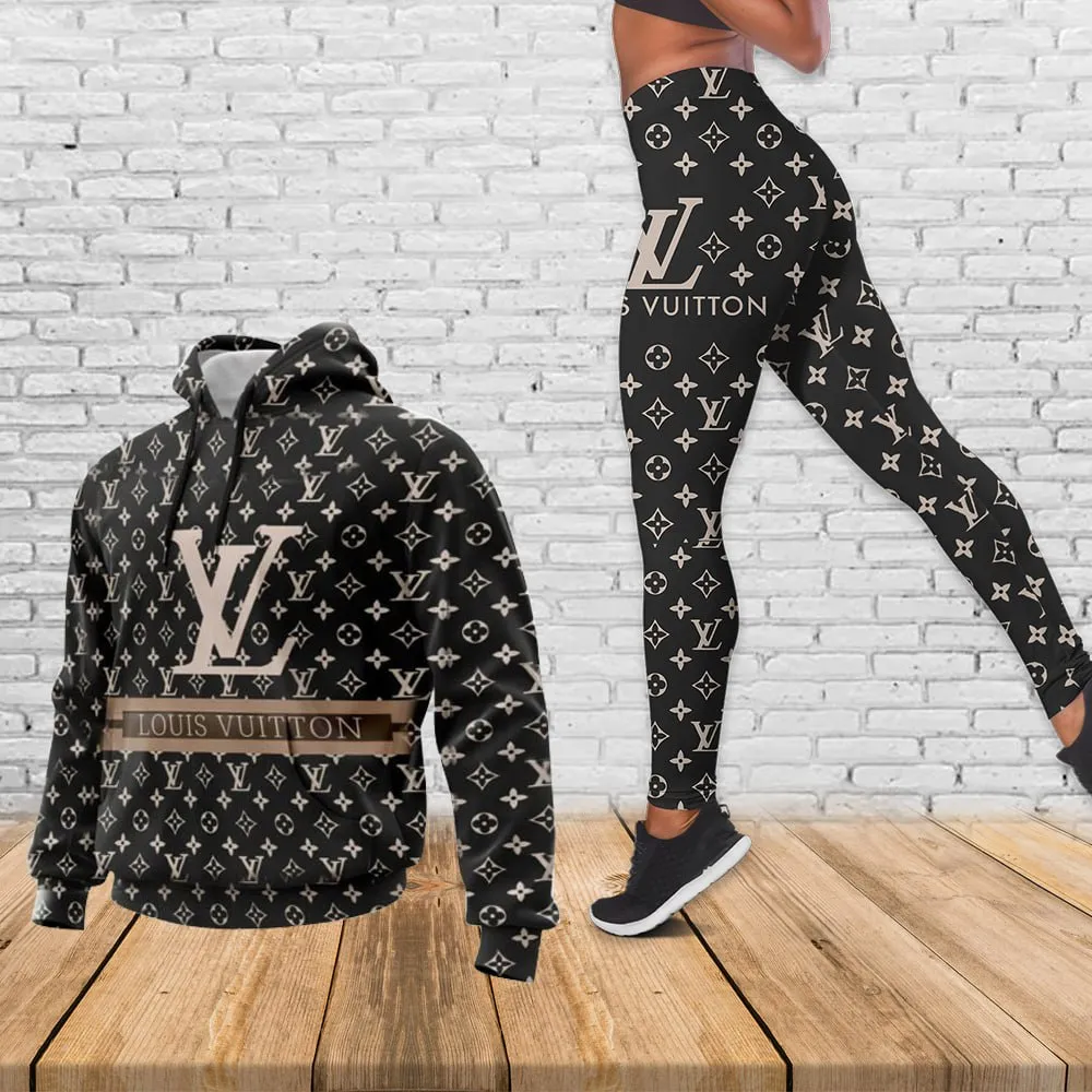 Louis Vuitton Fashion Black Luxury Brand Hoodie Leggings Set Clothing Clothes Outfit For Women