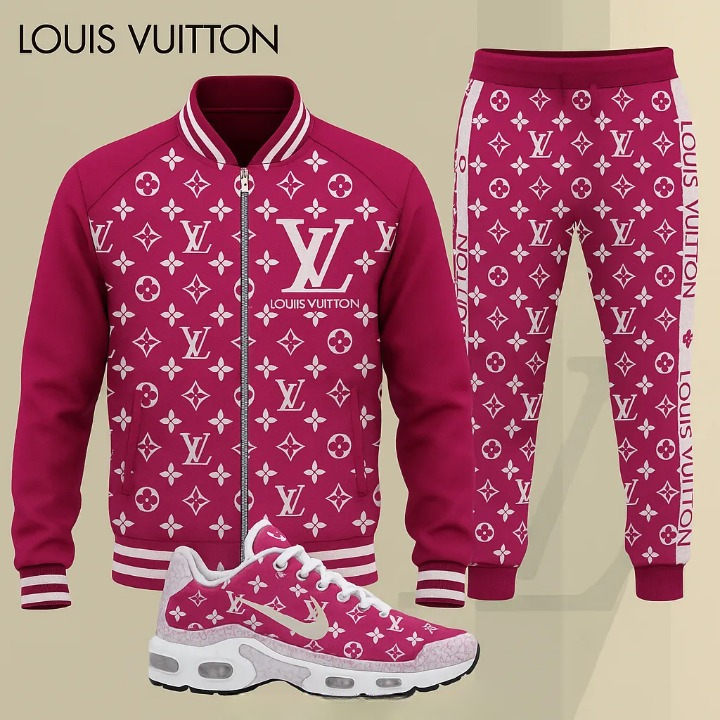 Louis Vuitton LV Pinky Luxury Brand Premium Varsity Tracksuit Set Fashion Collection Special Style