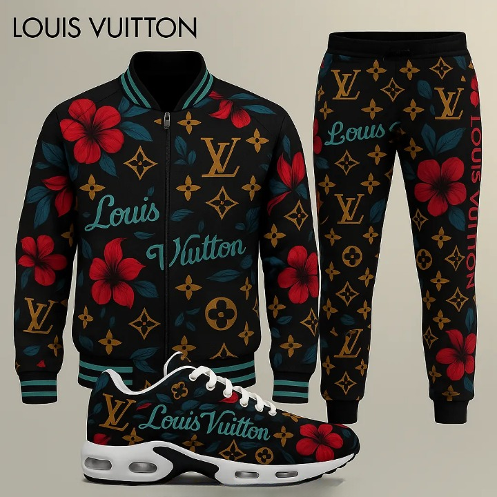 Louis Vuitton LV Flowers Luxury Brand Premium Varsity Tracksuit Set Fashion Collection Special Style