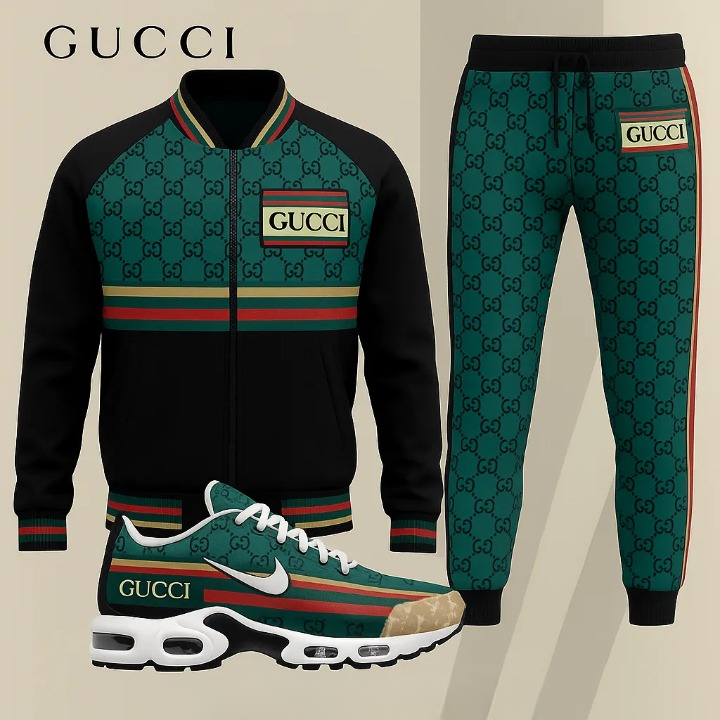 Gucci Teal Luxury Brand Premium Varsity Tracksuit Set Fashion Collection Special Style