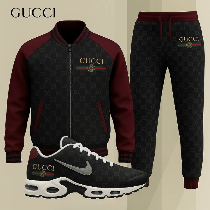 Gucci Stripe Red Black Luxury Brand Premium Varsity Tracksuit Set Fashion Collection Special Style