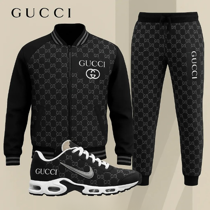 Gucci Stripe Black Luxury Brand Premium Varsity Tracksuit Set Fashion Collection Special Style