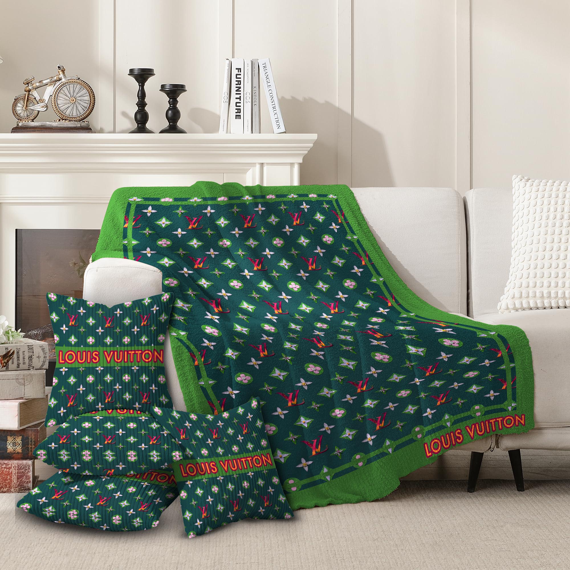 Louis Vuitton LV Green Luxury Brand Premium Blanket Fleece Home Decor Special Fashion Collection