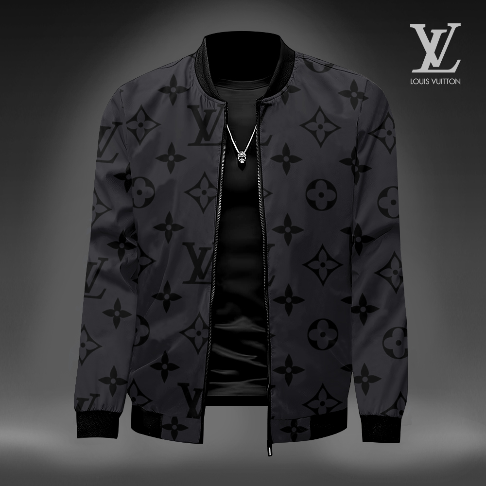 Louis Vuitton LV Logo Grey Luxury Brand Premium Varsity Jacket Special Collection Fashion Style Outfits
