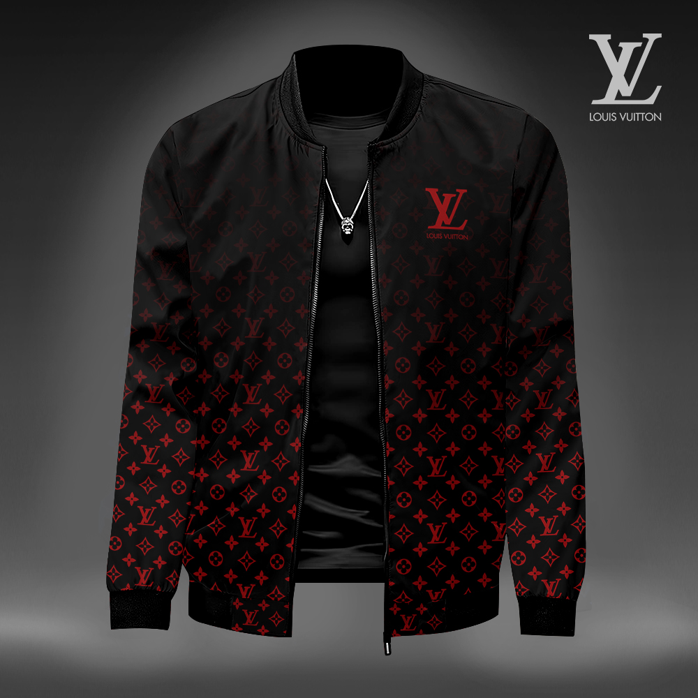 Louis Vuitton LV Logo Red Black Luxury Brand Premium Varsity Jacket Special Collection Fashion Style Outfits