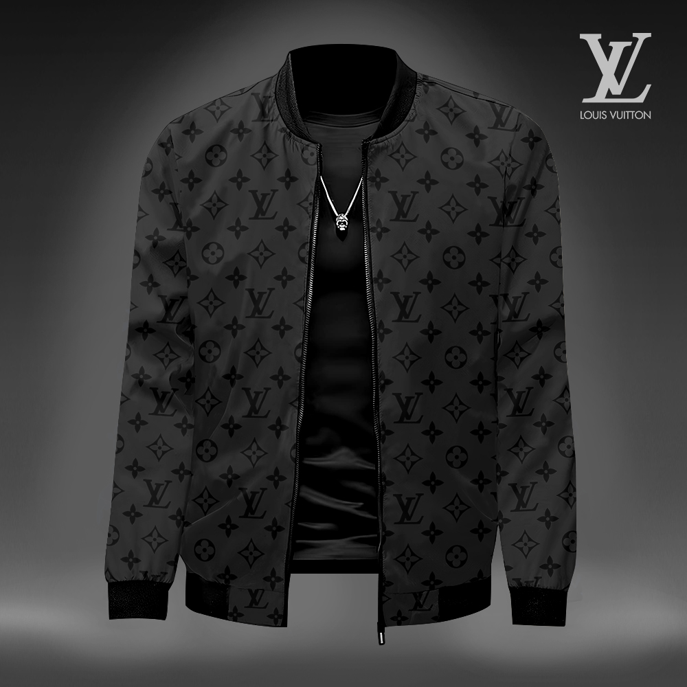 Louis Vuitton LV Logo Grey Black Luxury Brand Premium Varsity Jacket Special Collection Fashion Style Outfits