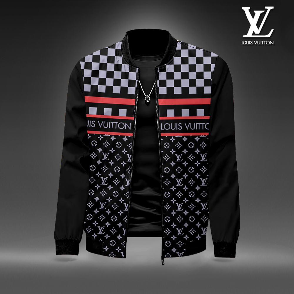 Louis Vuitton Logo Black Luxury Brand Premium Varsity Jacket Special Collection Fashion Style Outfits