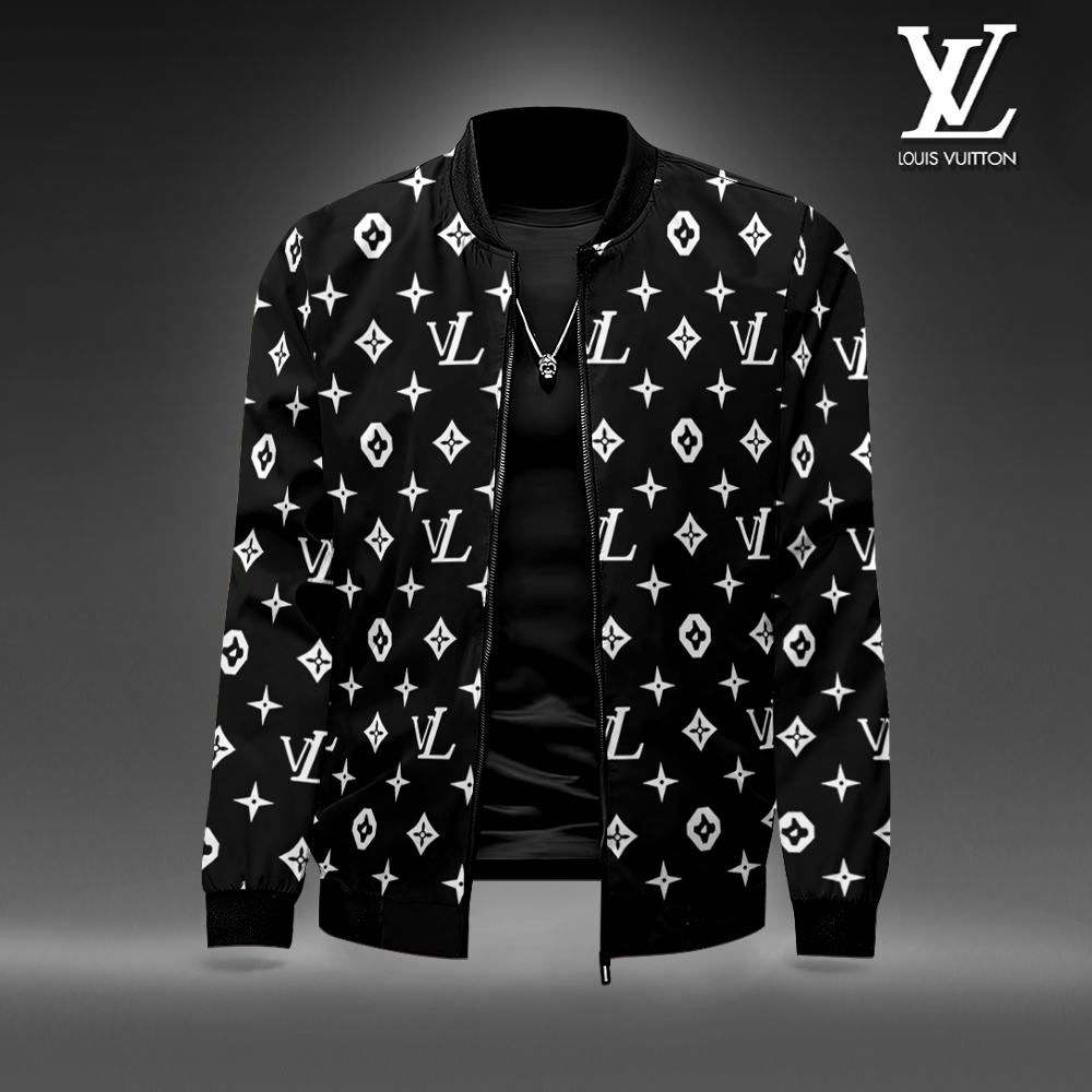 Louis Vuitton White Logo Black Luxury Brand Premium Varsity Jacket Special Collection Fashion Style Outfits