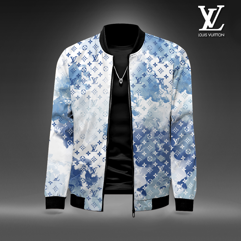 Louis Vuitton LV Logo Blue White Luxury Brand Premium Varsity Jacket Special Collection Fashion Style Outfits