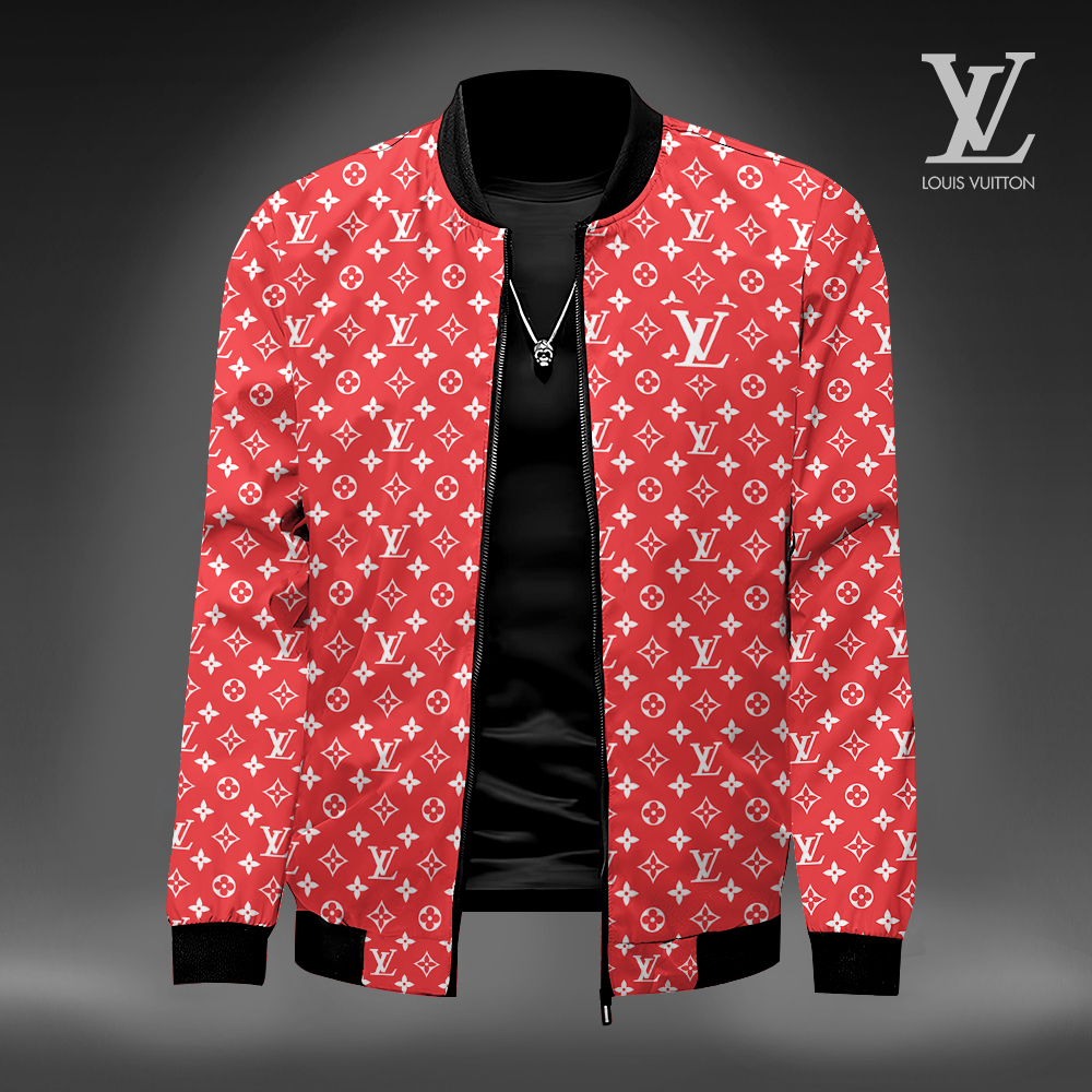 Louis Vuitton LV Logo Red Luxury Brand Premium Varsity Jacket Special Collection Fashion Style Outfits